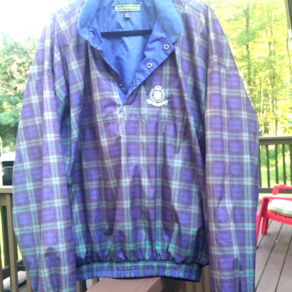Sun Mountain Sports KENWOOD CC Mens 1/4 Snap Green Purple Plaid GOLF Jacket SZ L